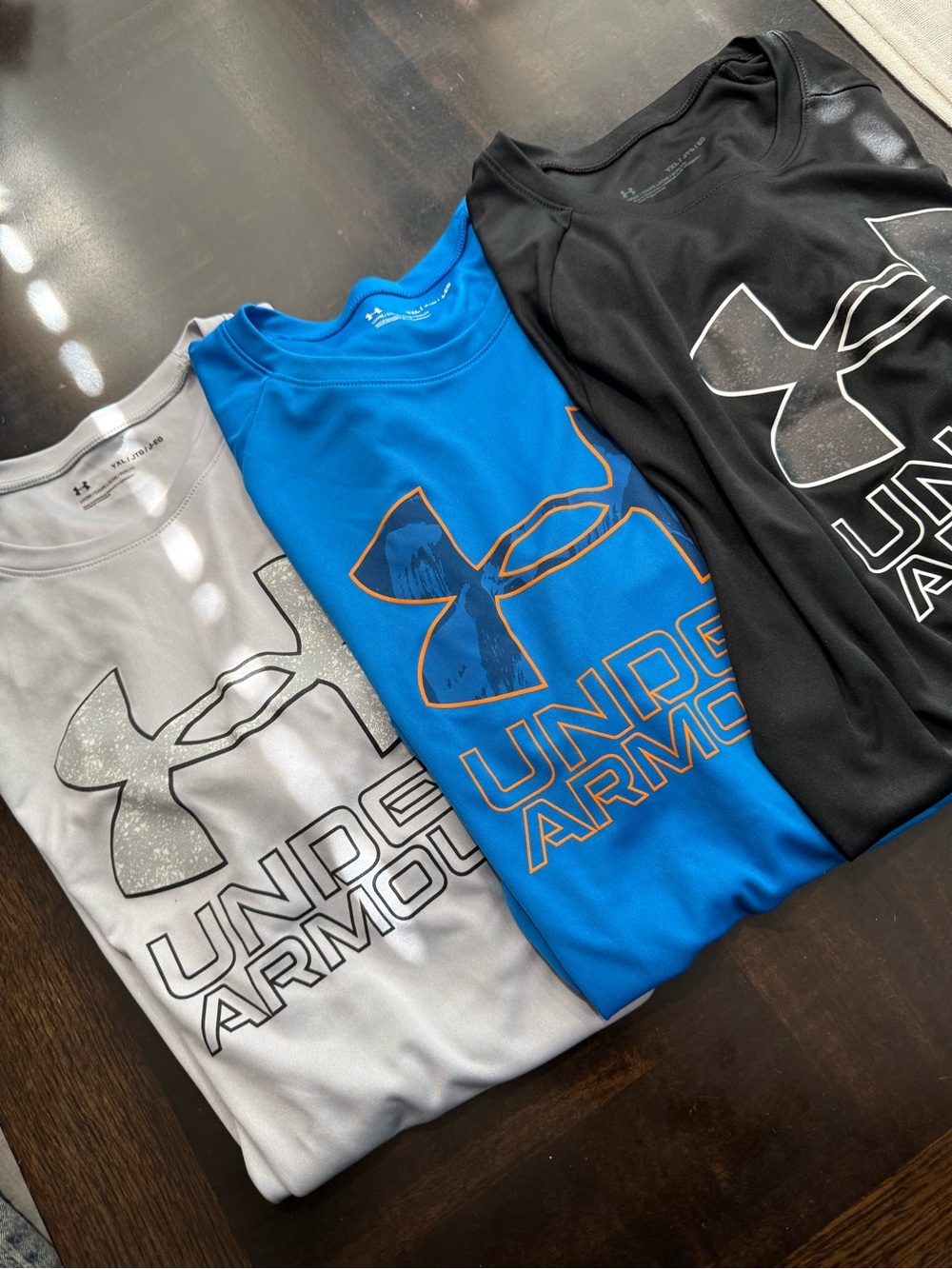 3-Piece Bundle Under Armour Big Kids Short Sleeve Tech Tees Blue, Black & White